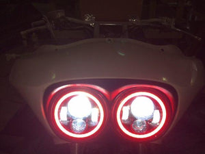 DUAL 7" DAYMAKER 2014  RED HALO LED Replacement ROAD GLIDE Chrome Light Bulb Headlight Harley Bezel