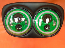Load image into Gallery viewer, DUAL 7&quot; GREEN DAYMAKER GREEN HALO LED ROAD GLIDE Black Light Bulb Headlight Motorcycle Harley Bezel