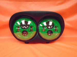 DUAL 7" GREEN DAYMAKER 2014  LED ROAD GLIDE Black Light Bulb Headlight Harley Bezel