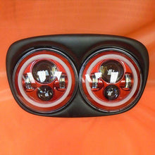 Load image into Gallery viewer, DUAL 7&quot; RED DAYMAKER RED HALO LED ROAD GLIDE Black Light Bulb Headlight Motorcycle Harley Bezel
