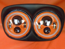 Load image into Gallery viewer, DUAL 7&quot; ORANGE DAYMAKER ORANGE HALO LED ROAD GLIDE Black Light Bulb Headlight Motorcycle Harley Bezel