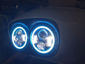 DUAL 7" DAYMAKER 2014  BLUE HALO LED Replacement ROAD GLIDE Chrome Light Bulb Headlight Harley Bezel