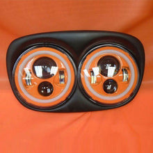 Load image into Gallery viewer, DUAL 7&quot; ORANGE DAYMAKER ORANGE HALO LED ROAD GLIDE Black Light Bulb Headlight Motorcycle Harley Bezel