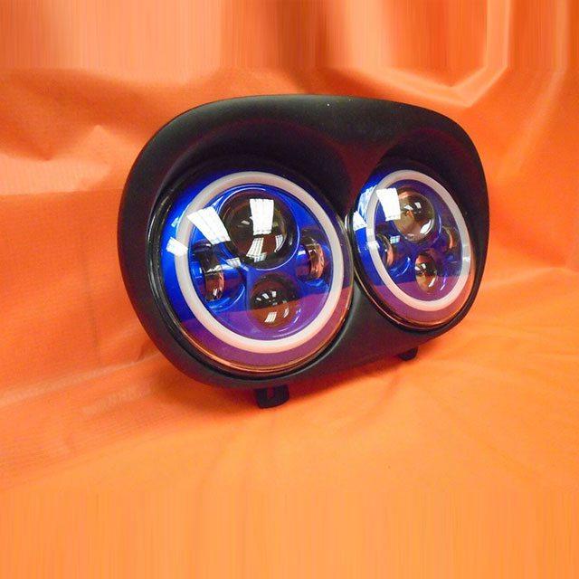 DUAL 7″ BLUE DAYMAKER 2014 – 2018 BLUE HALO LED ROAD GLIDE Black Light Bulb Headlight Harley Bezel
