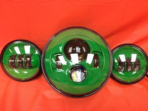 7" DAYMAKER GREEN Headlight Green Dual 4.5" - 4 1/2" Auxiliary AUX Spot Passing LED Fog Lights Bulb Harley SET