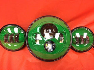 7" DAYMAKER GREEN Headlight Green Dual 4.5" - 4 1/2" Auxiliary AUX Spot Passing LED Fog Lights Bulb Harley SET
