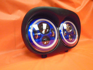 DUAL 7" BLUE DAYMAKER 2014  BLUE HALO LED ROAD GLIDE Black Light Bulb Headlight Harley Bezel