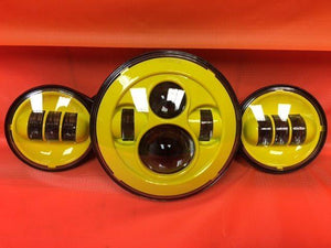 7" DAYMAKER YELLOW Headlight Dual Yellow 4.5" - 4 1/2" Auxiliary AUX Spot Passing LED Fog Lights Bulb Harley SET