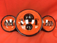 Load image into Gallery viewer, 7&quot; DAYMAKER ORANGE Headlight Orange Dual 4.5&quot; - 4 1/2&quot; Auxiliary AUX Spot Passing LED Fog Lights Bulb Harley SET