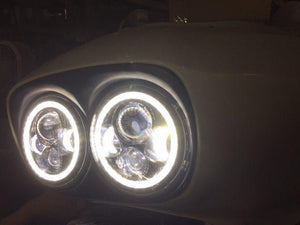DUAL 7" DAYMAKER 2014  WHITE HALO LED Replacement ROAD GLIDE Chrome Light Bulb Headlight Harley Bezel