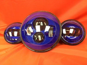 7" DAYMAKER BLUE Headlight Blue Dual 4.5" - 4 1/2" Auxiliary AUX Spot Passing LED Fog Lights Bulb Harley SET
