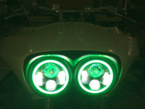 DUAL 7" DAYMAKER 2014  GREEN HALO LED Replacement ROAD GLIDE Black Light Bulb Headlight Harley Bezel