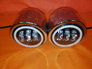 Harley Chrome Dual Twin DAYMAKER Headlights with Bracket Light Bar for FAT BOB STREET BOB DYNA - White Halo