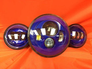 7" DAYMAKER BLUE Headlight Blue Dual 4.5" - 4 1/2" Auxiliary AUX Spot Passing LED Fog Lights Bulb Harley SET