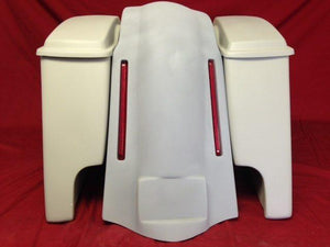 Harley Davidson Heritage Softail 4" Extended Saddlebags Dual 6 X 9 Speaker LED Lights Lids Fender Dual Cutouts