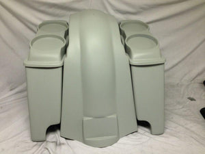 Harley Davidson 6" Heritage Softail Extended Saddlebags Dual 6.5" Speaker Lids Fender Dual Cutouts