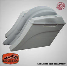 Load image into Gallery viewer, Harley Davidson 6&quot; Heritage Softail Out &amp; Down Extended Saddlebags 6.5&quot; Speaker Lids Fender No Cutouts